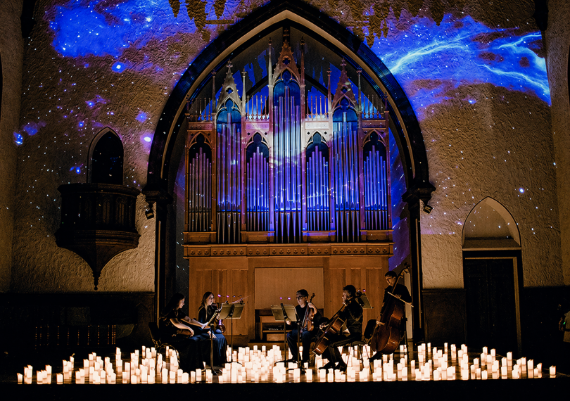 Legendary rock hits. Candlelit instrumental concert with video installations. Ars Caspia Ensemble