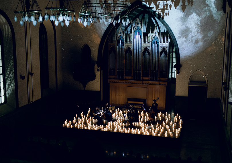 An evening of classical music: Mozart, Strauss and Beethoven. Candlelight concert with video installations. Ars Caspia Ensemble