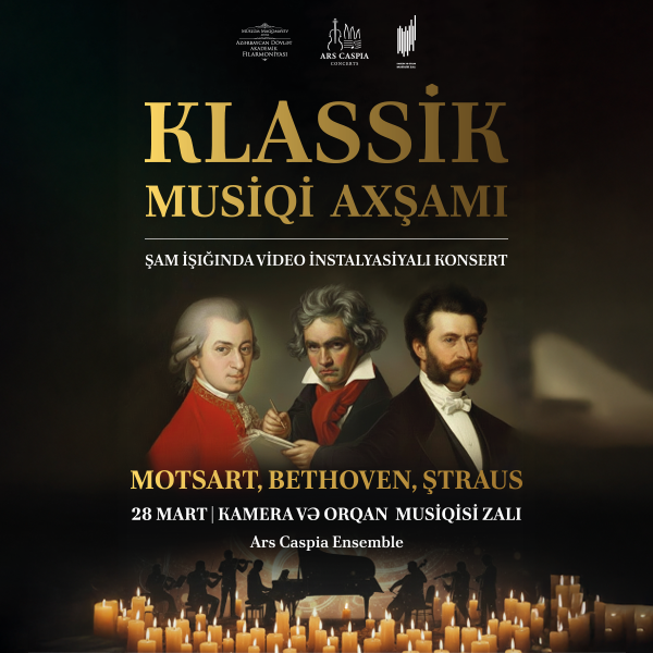 An evening of classical music: Mozart, Strauss and Beethoven. Candlelight concert with video installations. Ars Caspia Ensemble