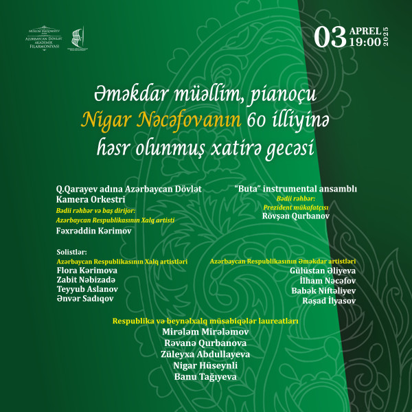 Əməkdar müəllim, pianoçu Nigar Nəcəfovanın 60 illiyinə həsr olunmuş xatirə gecəsi